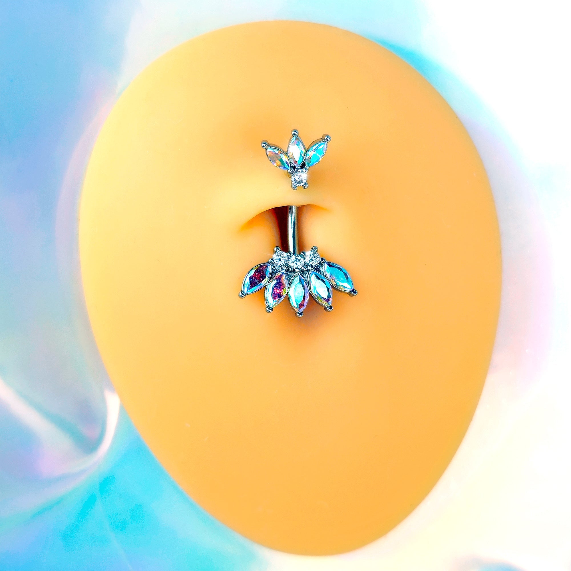 Clear Aurora Gem Fashion Fan Double Mount Belly Ring