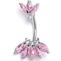 Clear Pink Gem Fashion Fan Double Mount Belly Ring