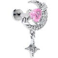 16G Pink CZ Gem Moon Lover Internally Threaded Labret Monroe Tragus