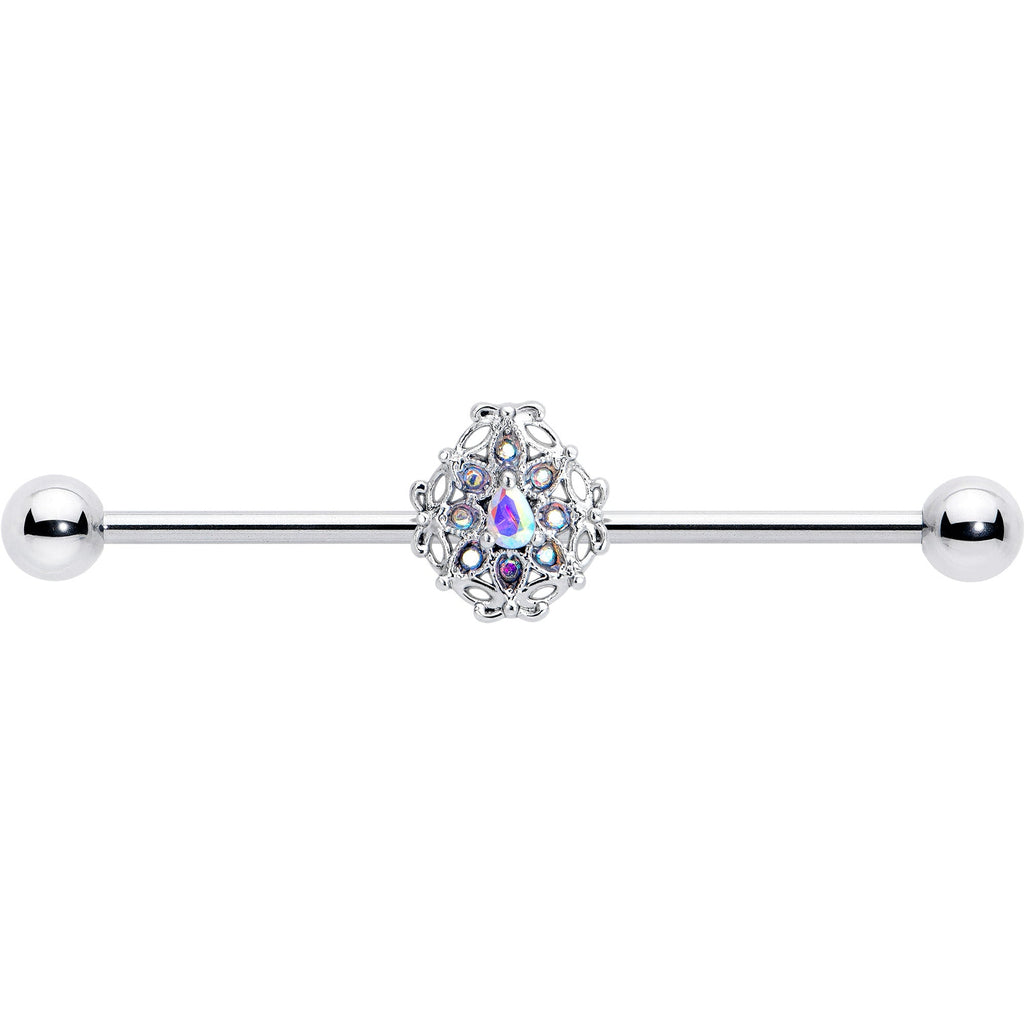 14G Aurora Gem Retro Sunburst Industrial Barbell 38mm