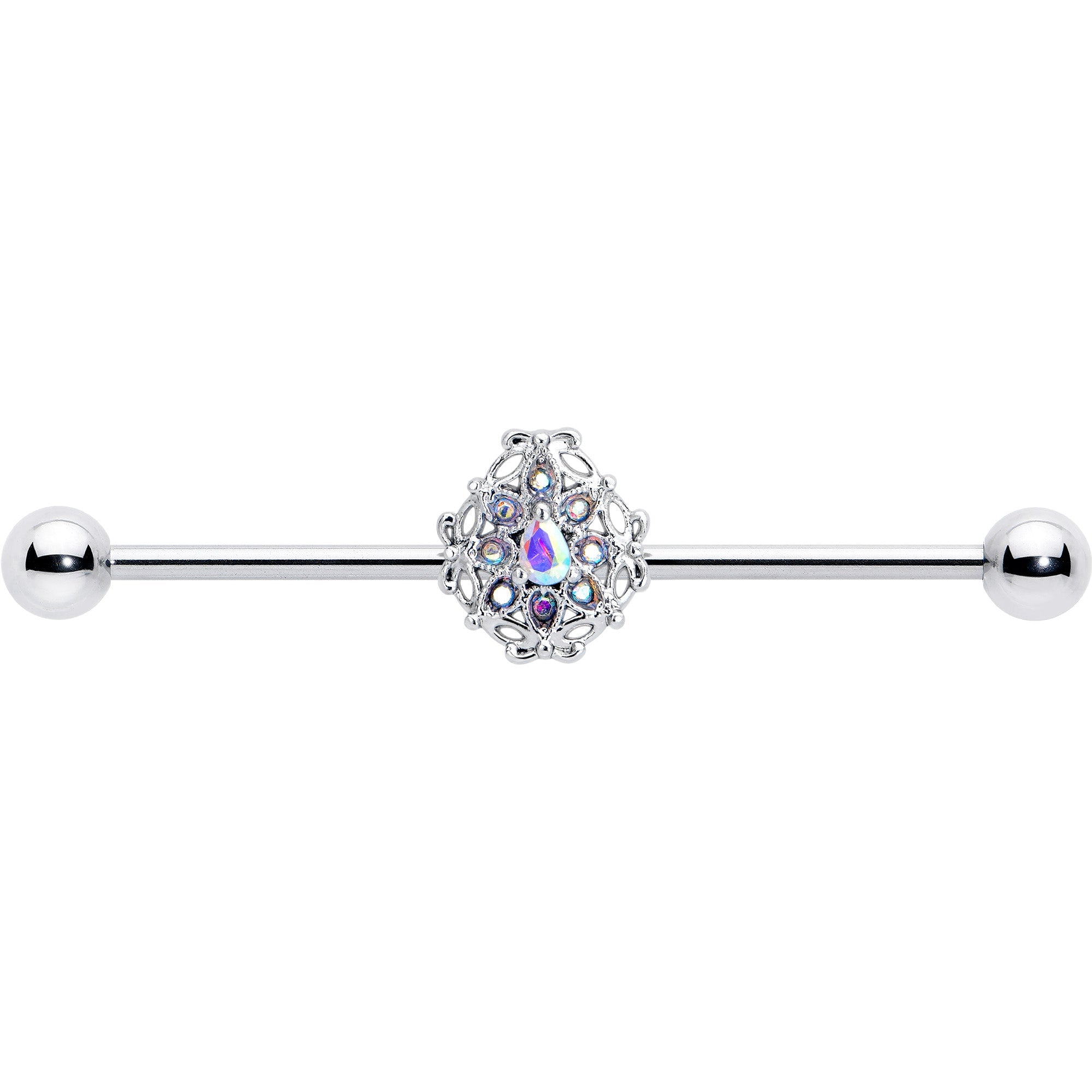 14G Aurora Gem Retro Sunburst Industrial Barbell 38mm