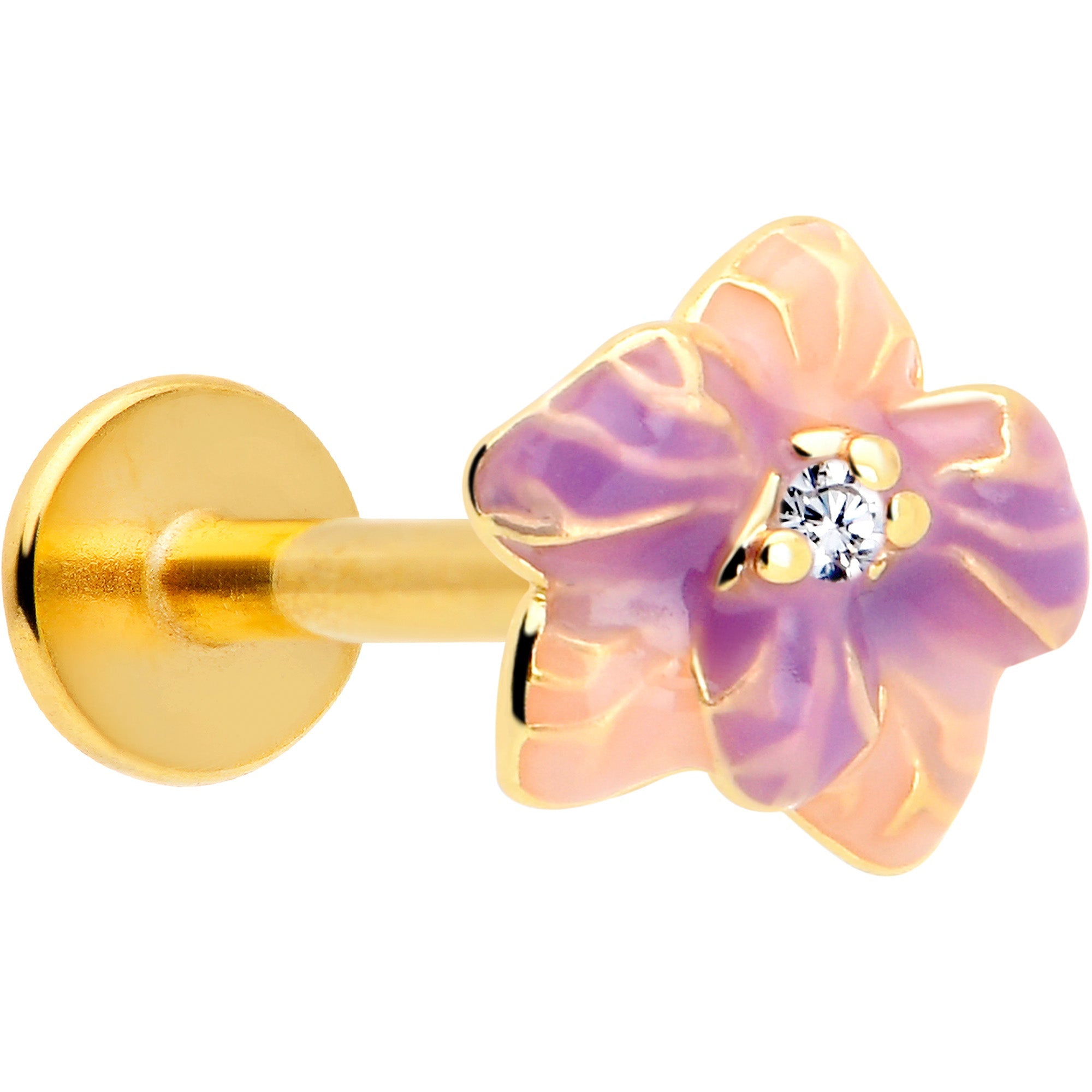 16G 5/16 Clear Gem Gold Tone Pastel Flower Labret Monroe Tragus