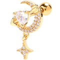 16G 1/4 Clear CZ Gem Gold Tone Moon Lover Cartilage Tragus Earring