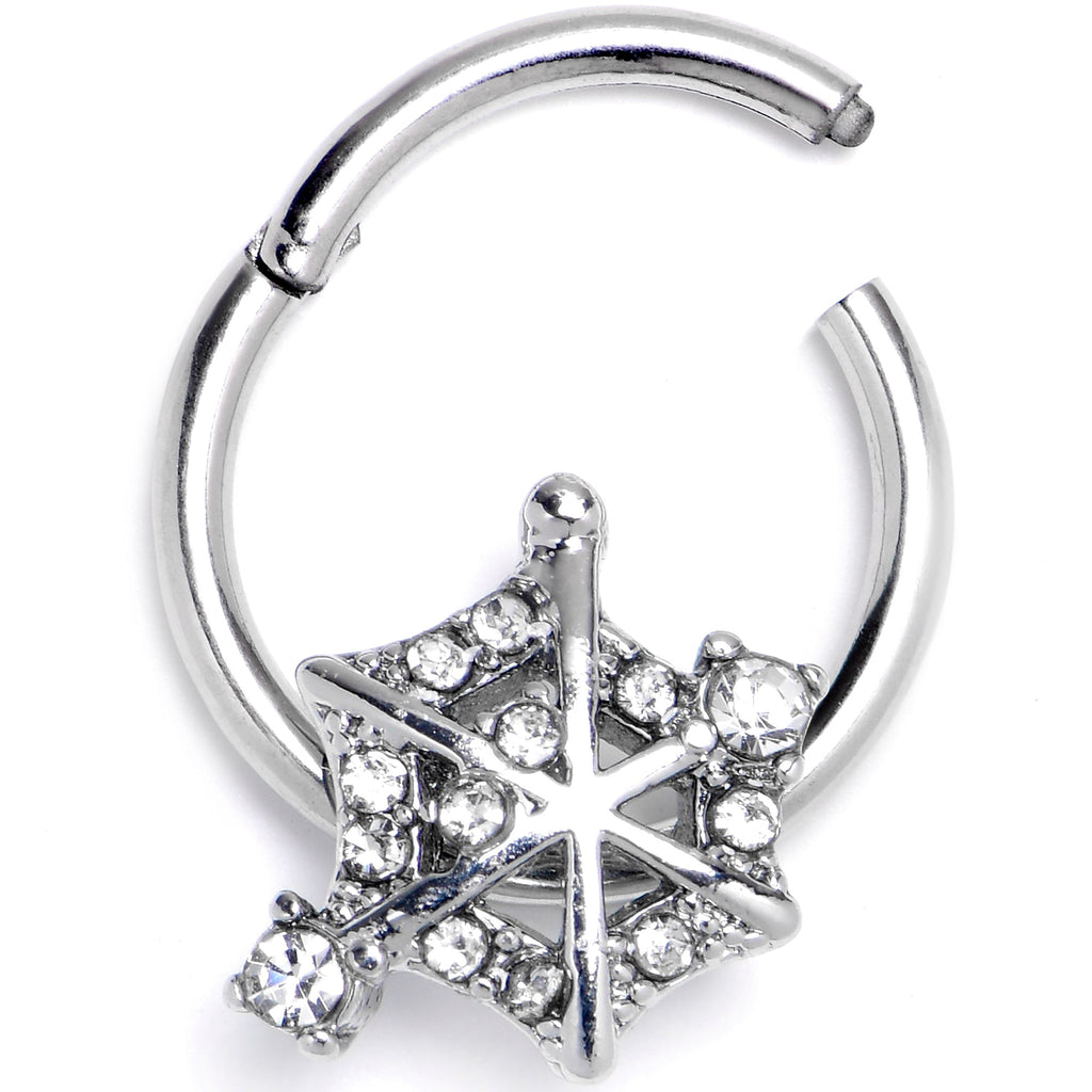 16G 3/8 Clear Gem Spiderweb Goth Hinged Segment Ring