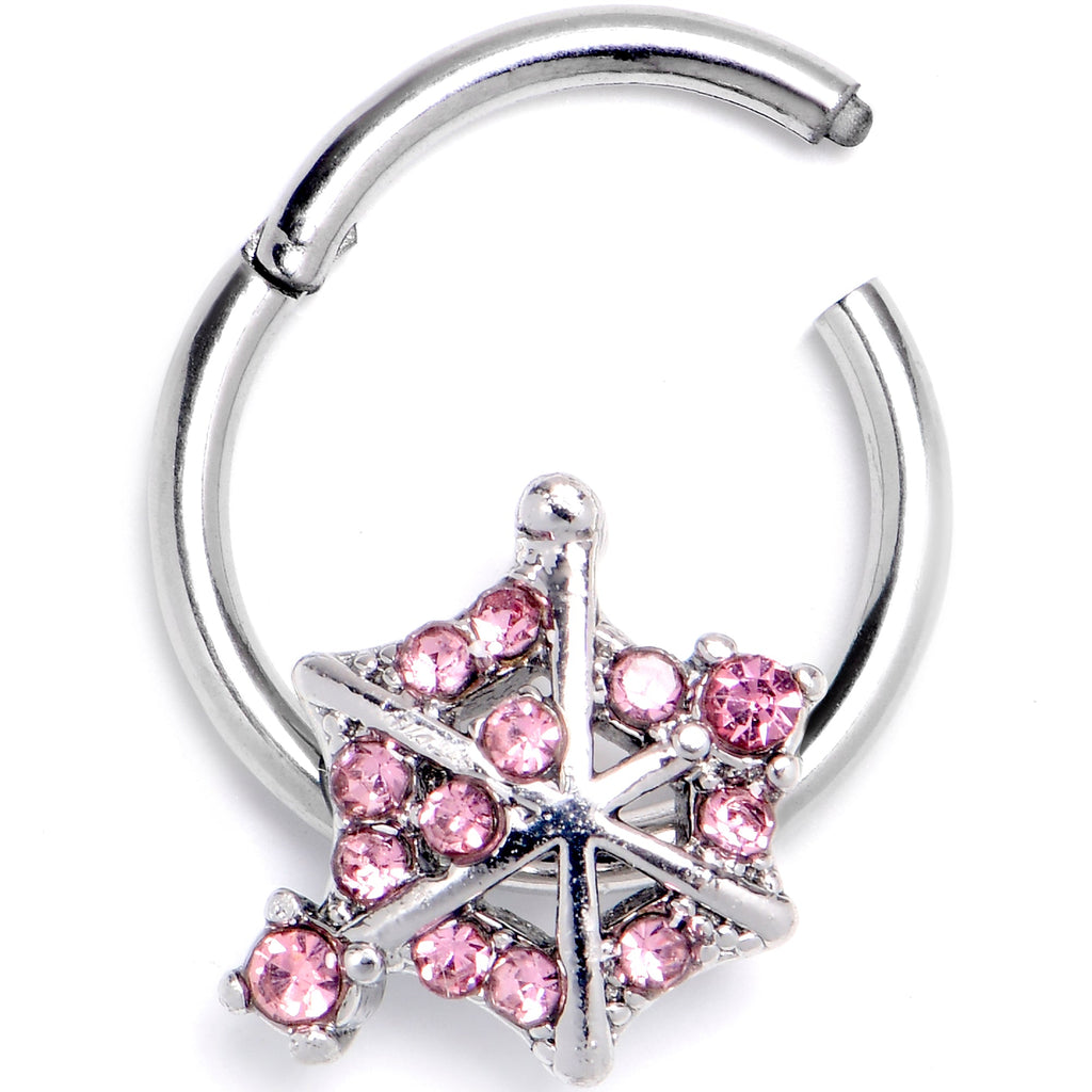 16G 3/8 Pink Gem Spiderweb Goth Hinged Segment Ring