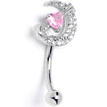 16G 5/16 Clear Pink CZ Gem Moon Lover Curved Eyebrow Ring