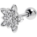 16G 1/4 Clear CZ Gem Snowflake Flower Cartilage Tragus Earring