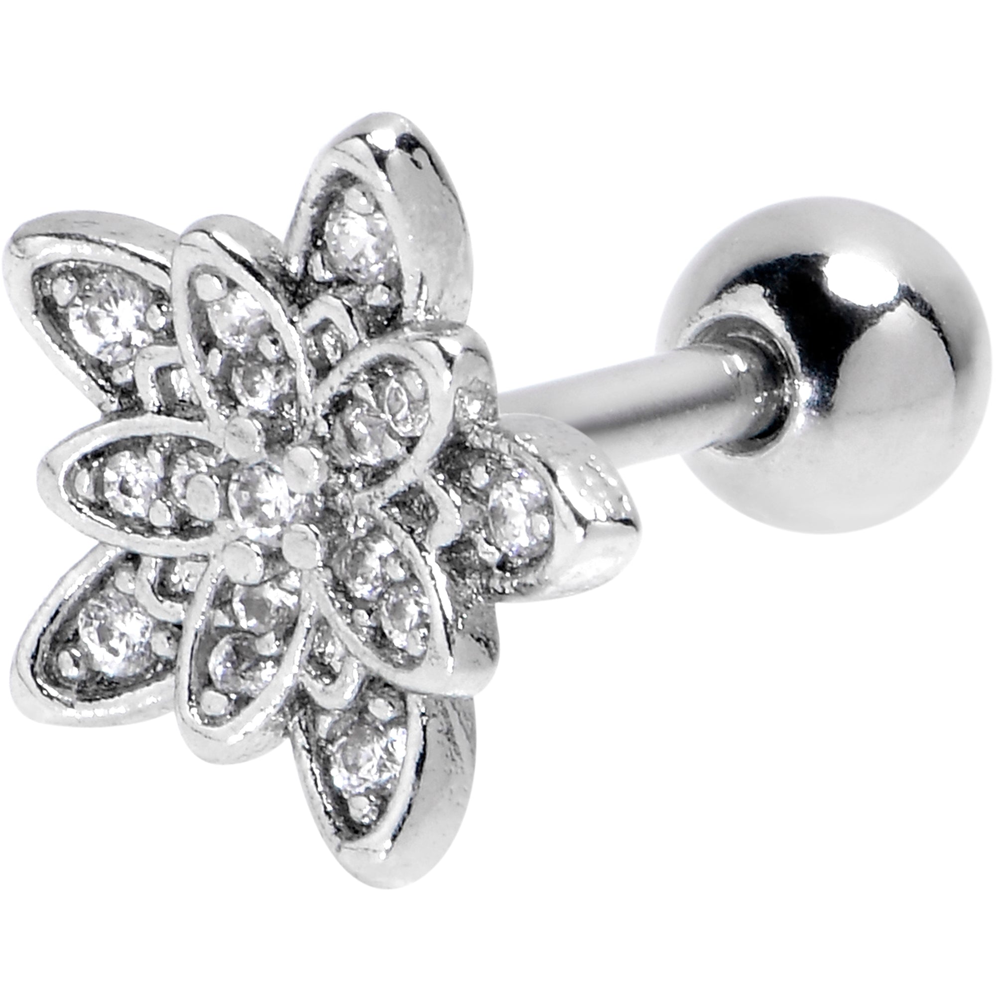 16G 1/4 Clear CZ Gem Snowflake Flower Cartilage Tragus Earring