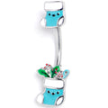 Festive Blue Christmas Stocking Double Mount Belly Ring