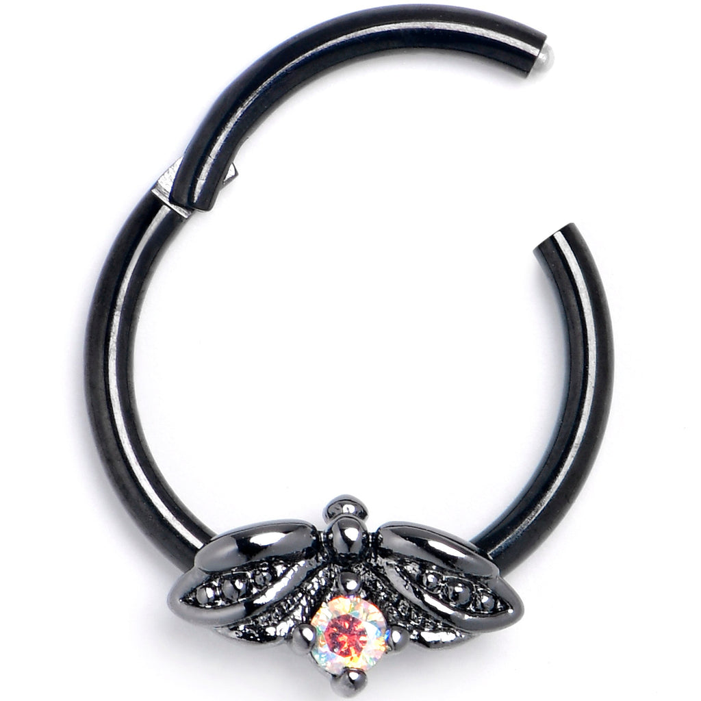 16G 3/8 Aurora Gem Black Beauty Bug Hinged Segment Ring