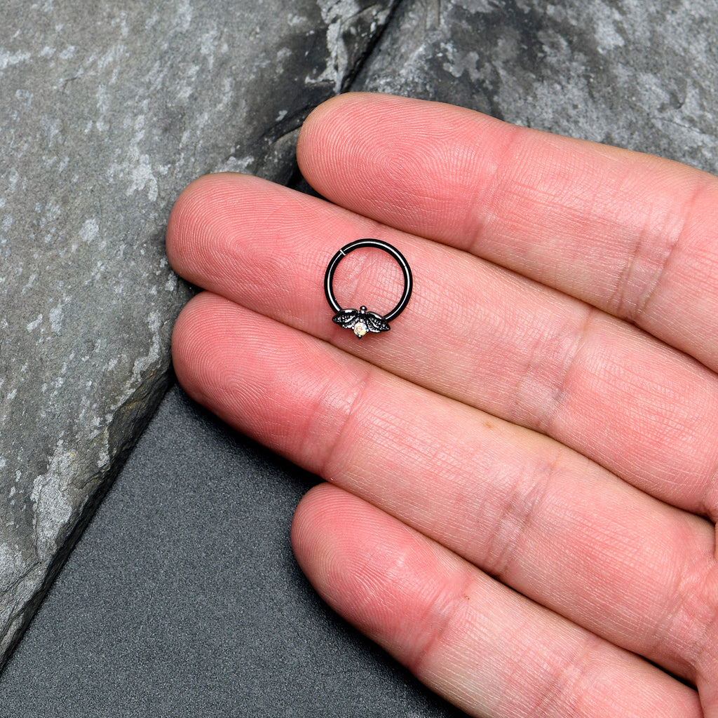 16G 3/8 Aurora Gem Black Beauty Bug Hinged Segment Ring