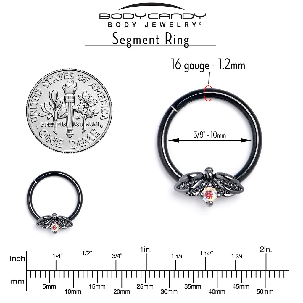 16G 3/8 Aurora Gem Black Beauty Bug Hinged Segment Ring