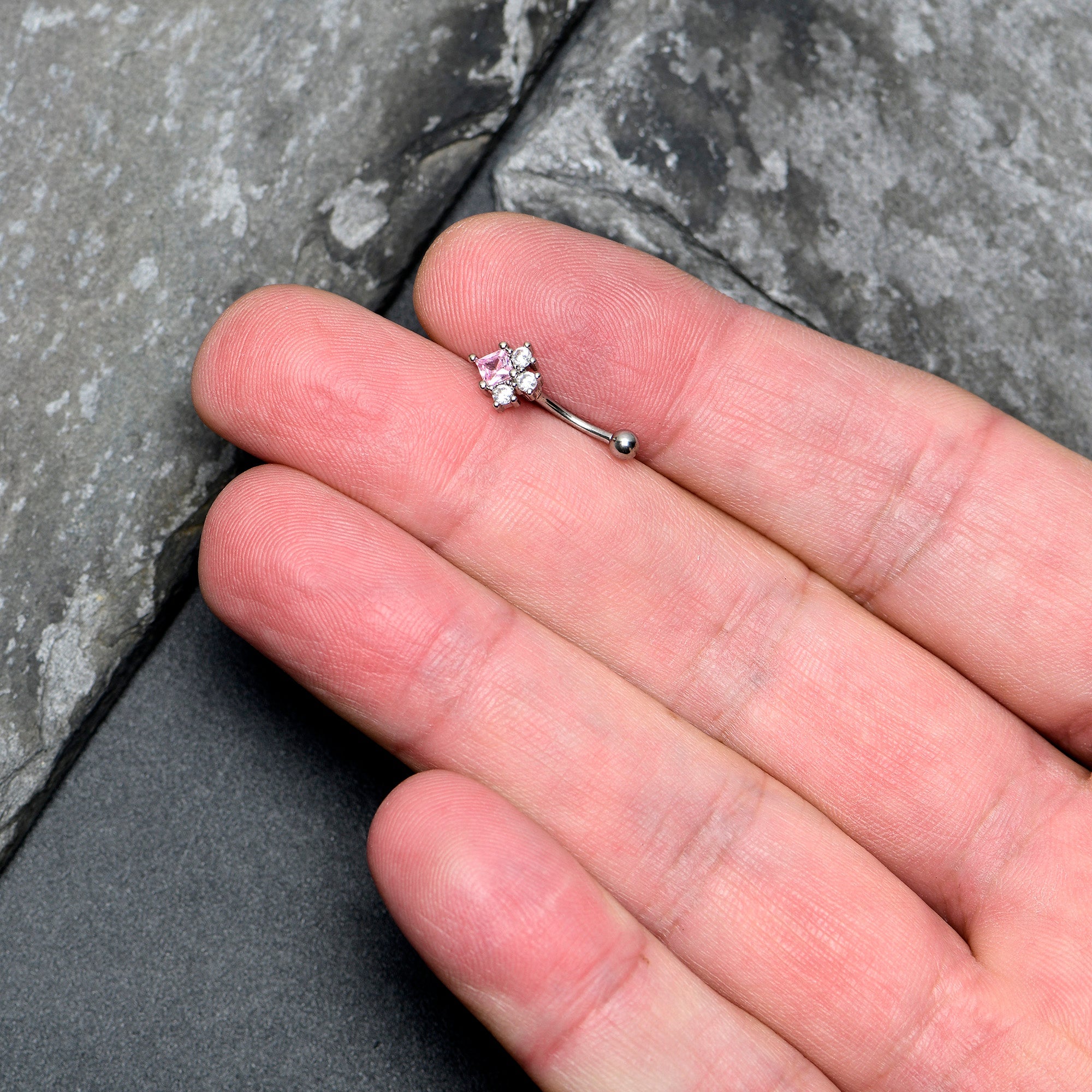 16G 5/15 Clear Pink CZ Gem  Rhombus Riot Curved Eyebrow Ring