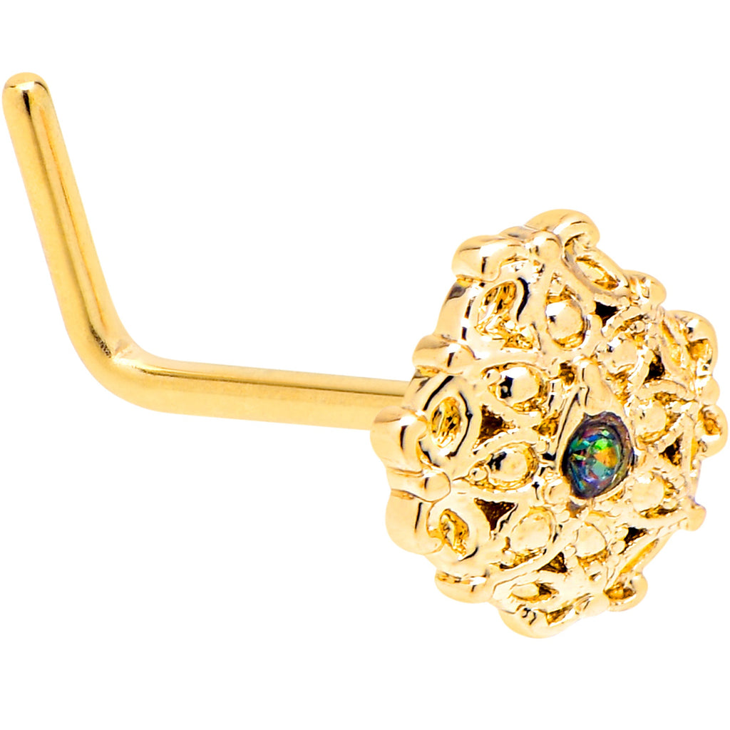 20G 7mm Vitrail Gem Gold Tone Blossom Bloom L Shape Nose Ring