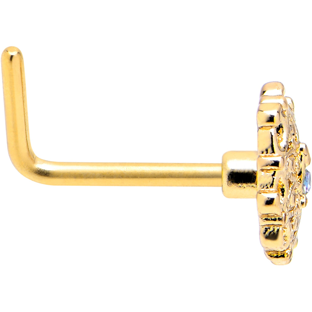 20G 7mm Vitrail Gem Gold Tone Blossom Bloom L Shape Nose Ring