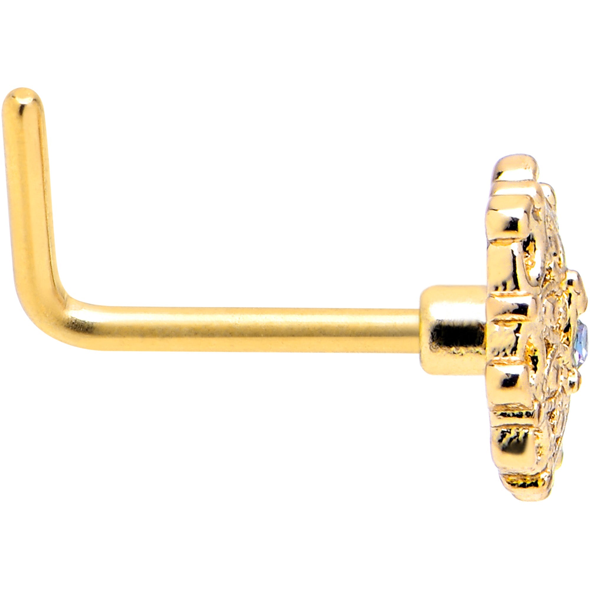 20G 7mm Vitrail Gem Gold Tone Blossom Bloom L Shape Nose Ring