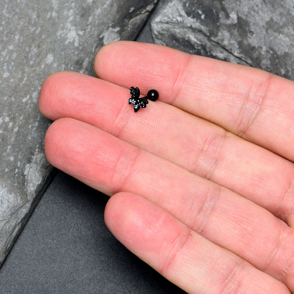 16G 1/4 Blue CZ Gem Black Night Drama Butterfly Cartilage Earring