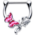 16G 5/6 Clear CZ Gem Butterfly Rose Flower Pink Cartilage Clicker