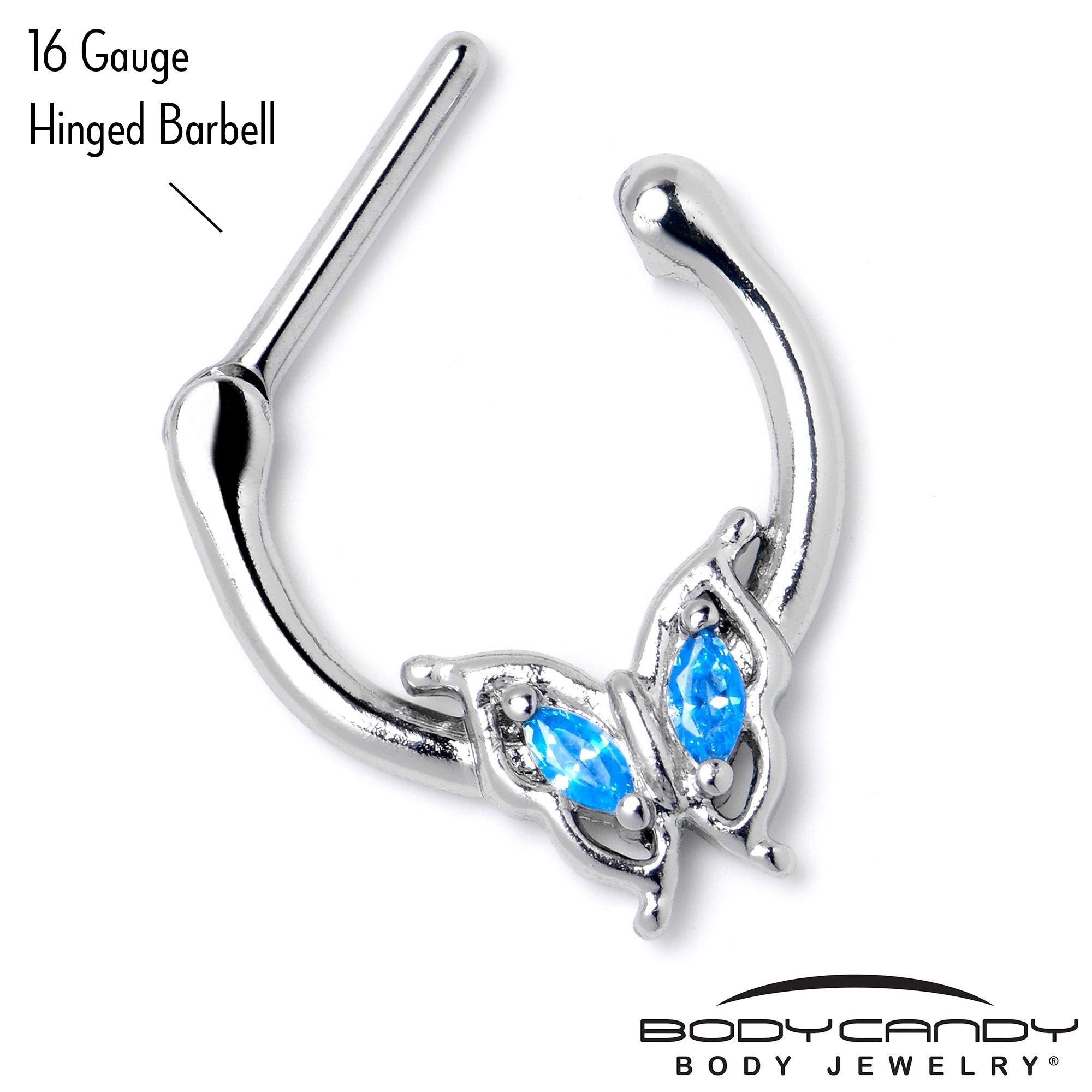 16G 5/16 Blue Gem Fancy Fab Butterfly Cartilage Clicker
