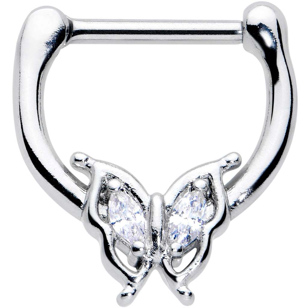 16G 5/16 Clear Gem Fancy Fab Butterfly Cartilage Clicker