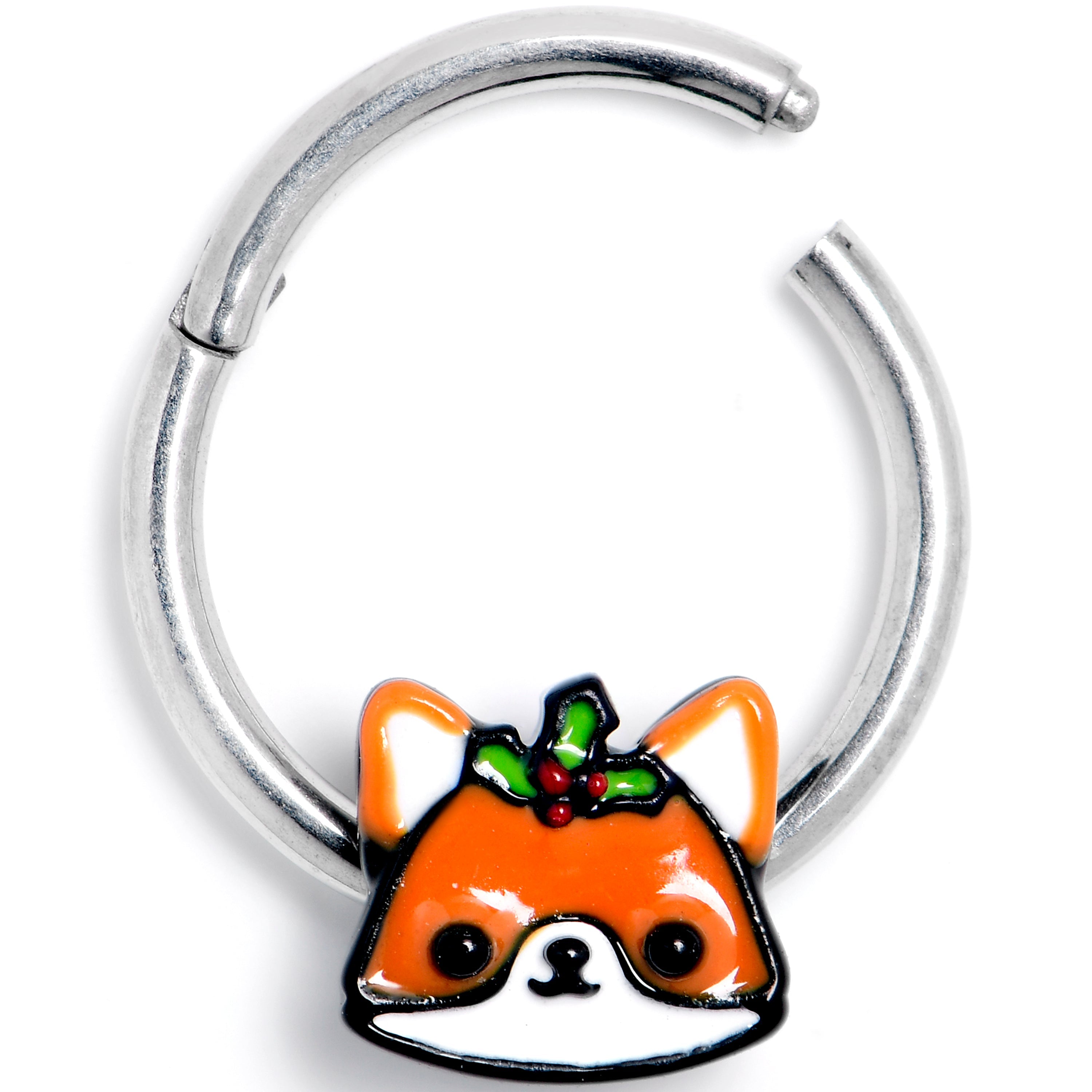 16G 3/8 Holly Holiday Fox Hinged Segment Ring