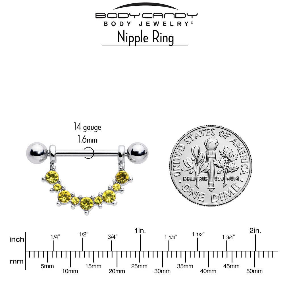 14G 9/16 Yellow CZ Gem November Birthstone Dangle Nipple Shield Set
