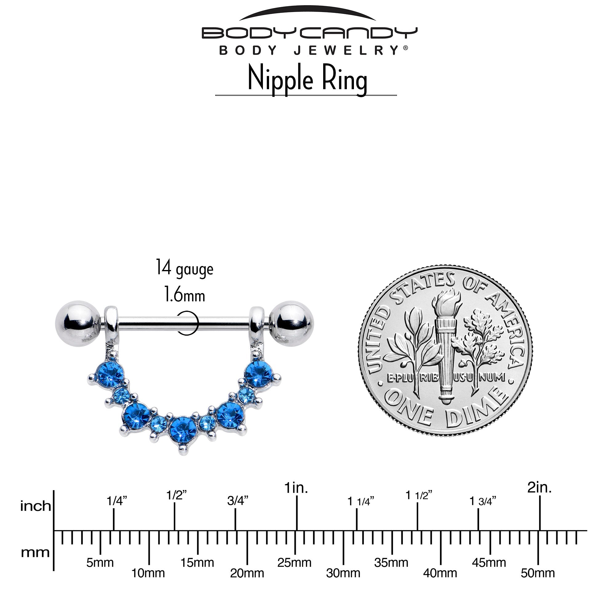 14G 9/16 Blue CZ Gem December Birthstone Dangle Nipple Shield Set