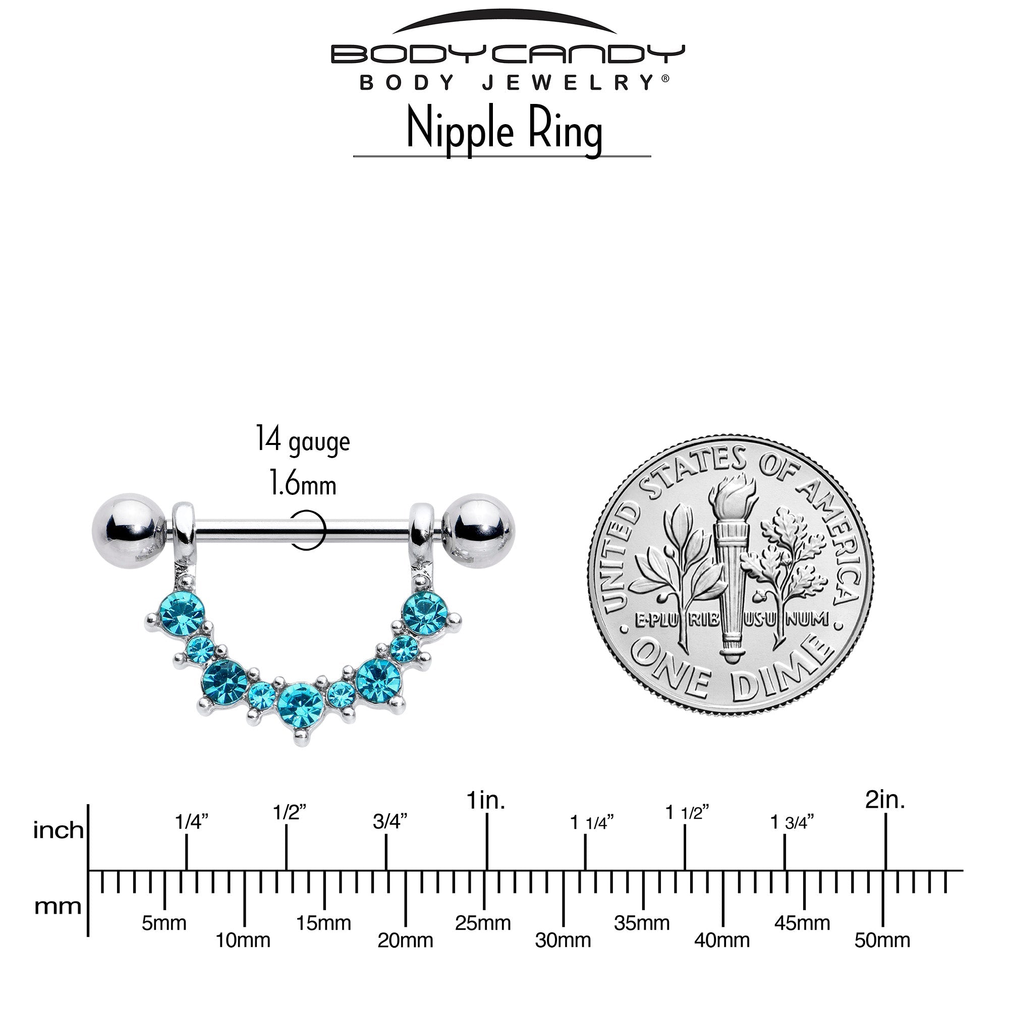 14G 9/16 Blue CZ Gem March Birthstone Dangle Nipple Shield Set