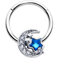 16G 3/8 Blue CZ Gem Starry Night Sky Hinged Segment Ring