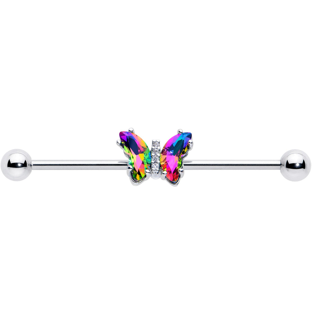 14G Rainbow CZ Gem Simply Colorful Butterfly Industrial Barbell 38mm