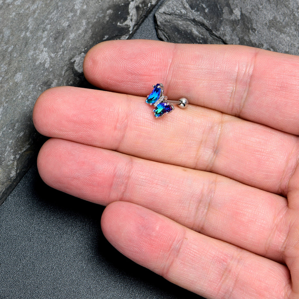 16G 1/4 Blue CZ Gem Simply Colorful Butterfly Cartilage Earring