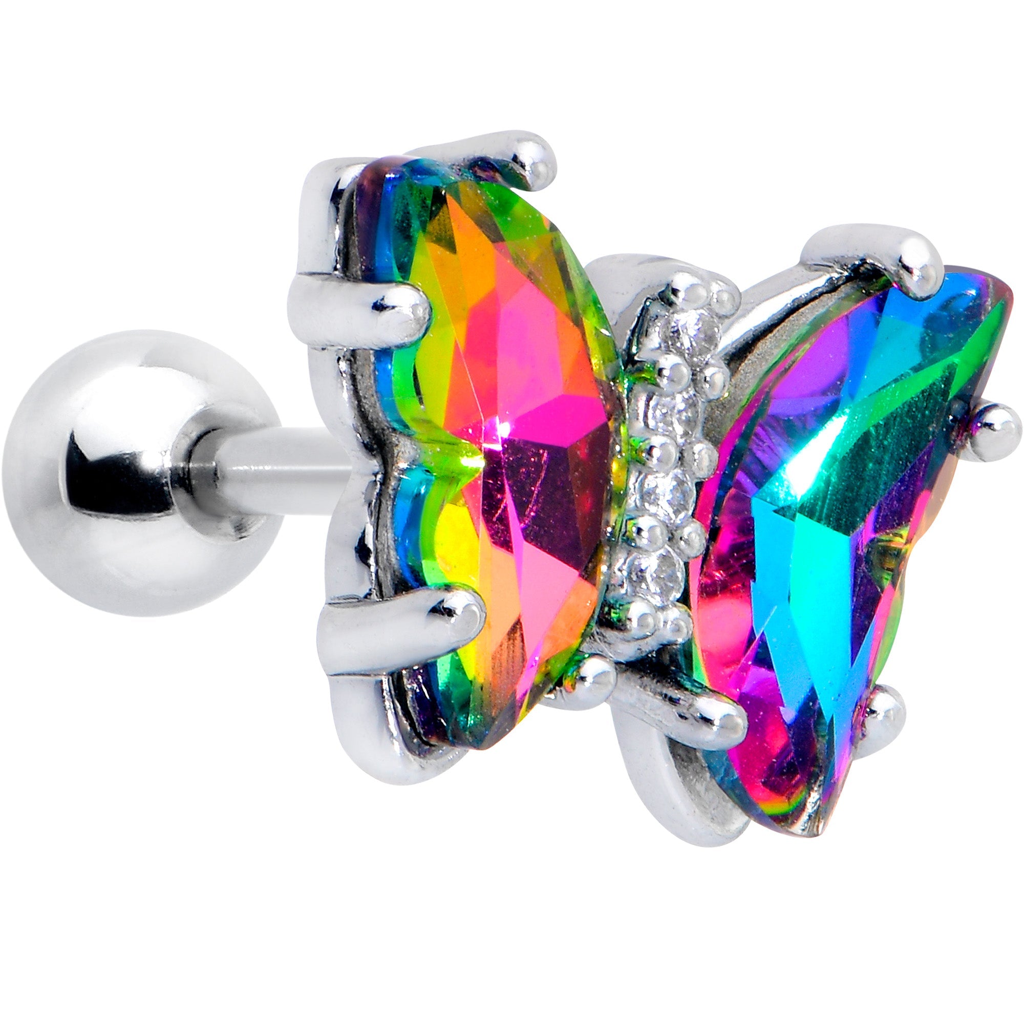 16G 1/4 Rainbow CZ Gem Simply Colorful Butterfly Cartilage Earring