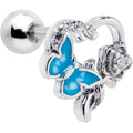 16G 1/4 Clear CZ Gem Butterfly Rose Blue Cartilage Tragus Stud
