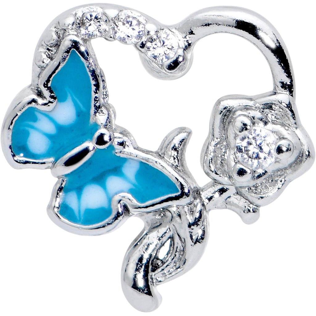 16G 1/4 Clear CZ Gem Butterfly Rose Blue Cartilage Tragus Stud