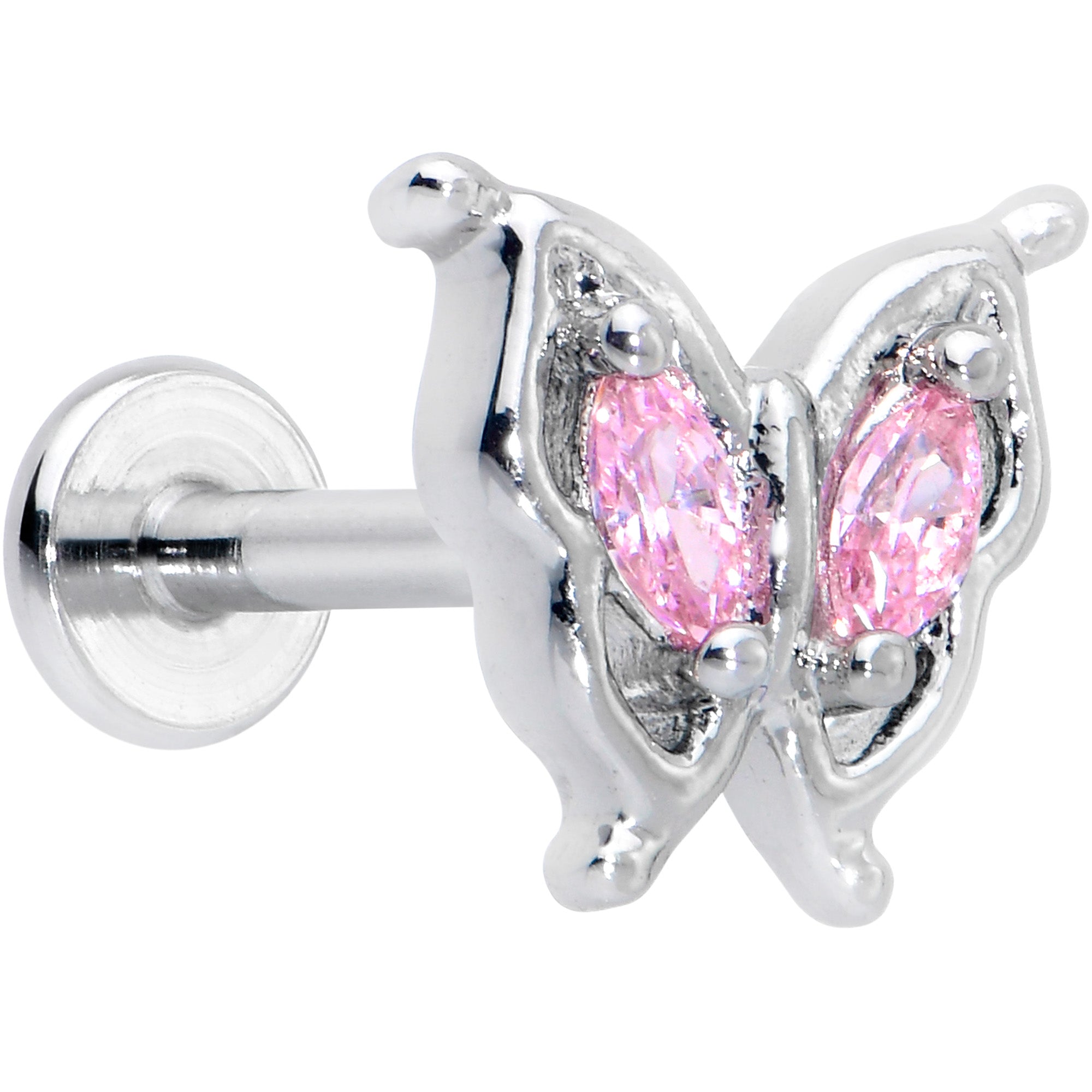 16G 5/16 Pink Gem Fancy Fab Butterfly Internally Threaded Labret