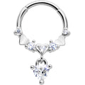 16G 3/8 Clear CZ Gem Love Heart Dangle Hinged Segment Ring