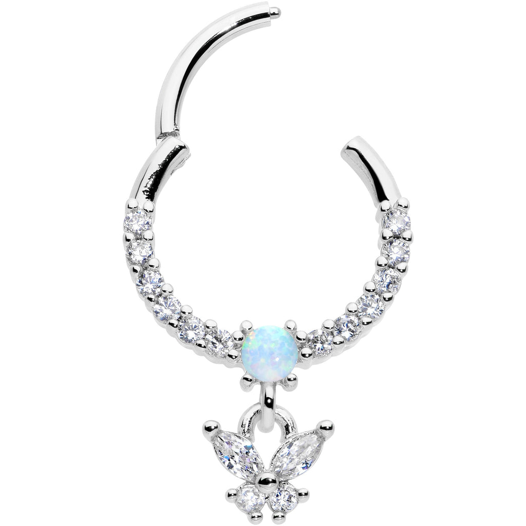 16G 3/8 Blue Synthetic Opal Butterfly Dangle Hinged Segment Ring