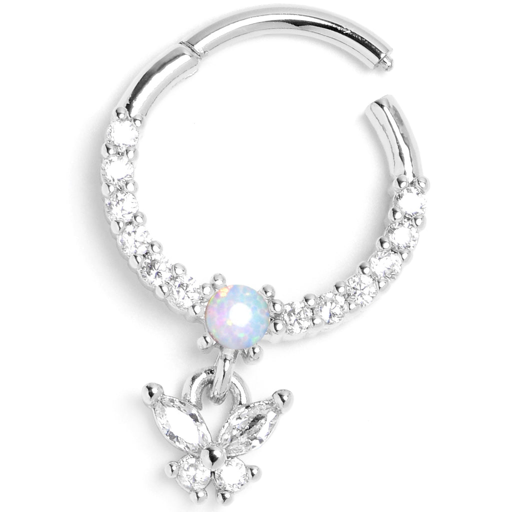 16G 3/8 Blue Synthetic Opal Butterfly Dangle Hinged Segment Ring