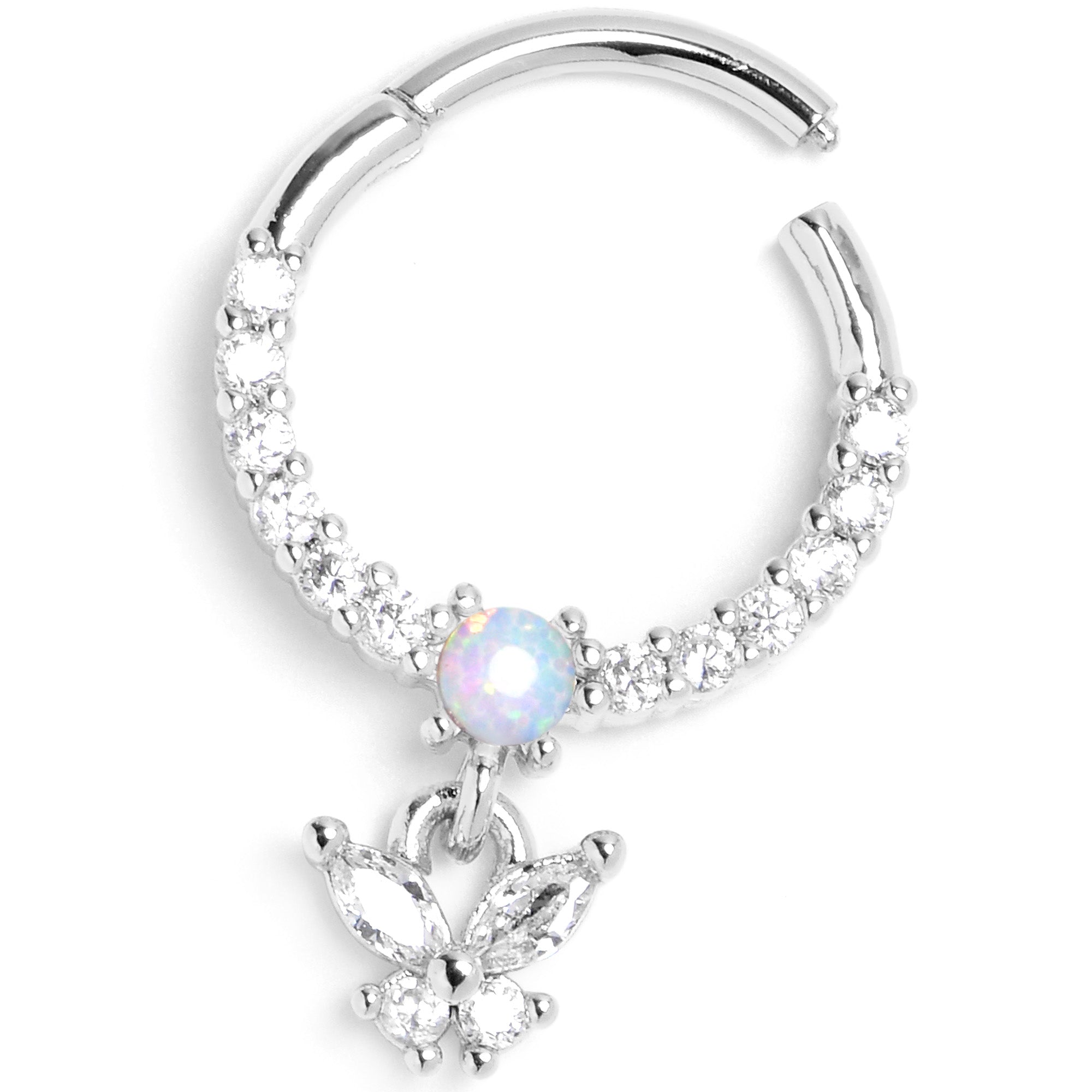 16G 3/8 Blue Synthetic Opal Butterfly Dangle Hinged Segment Ring