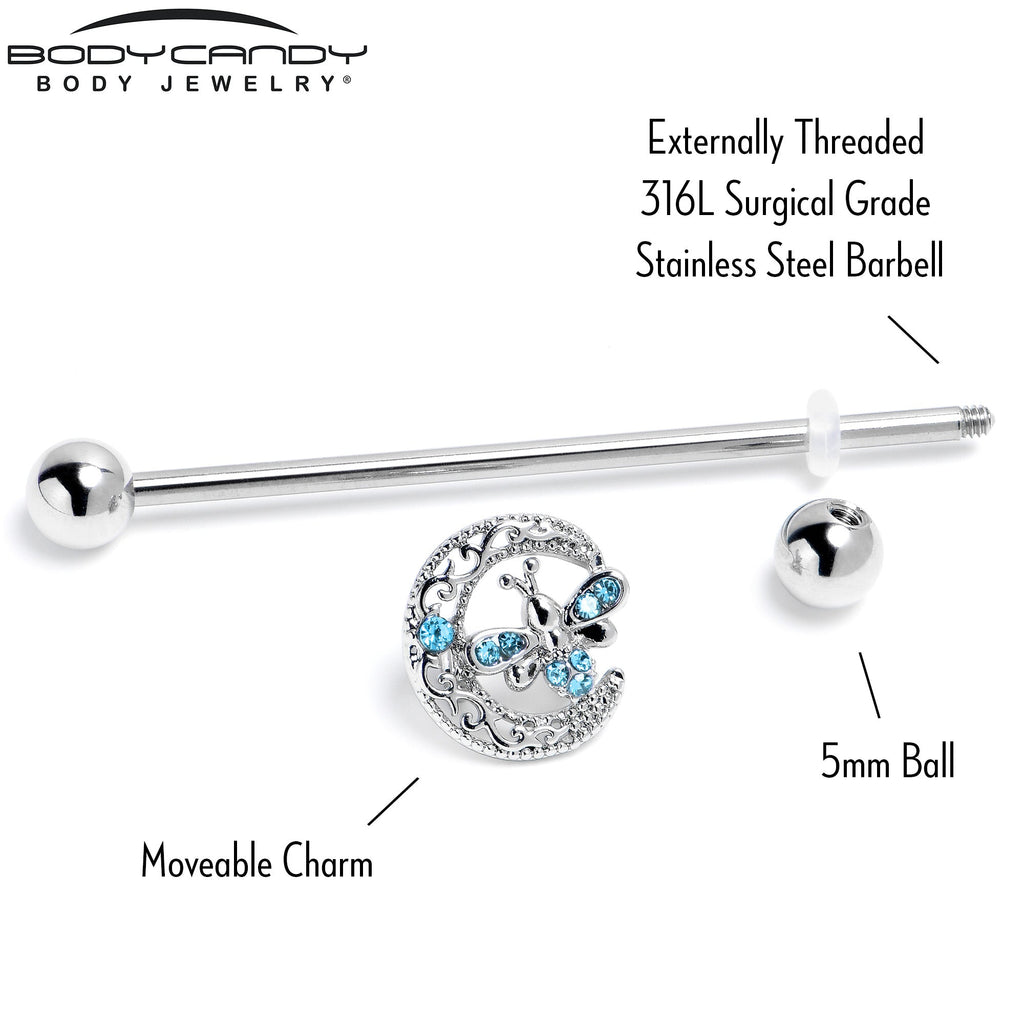 14G Blue Gem Lunar Dragonfly Industrial Barbell 38mm