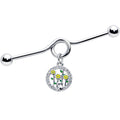 14G Clear Gem Cat Yellow Flowers Dangle Project Bar 38mm
