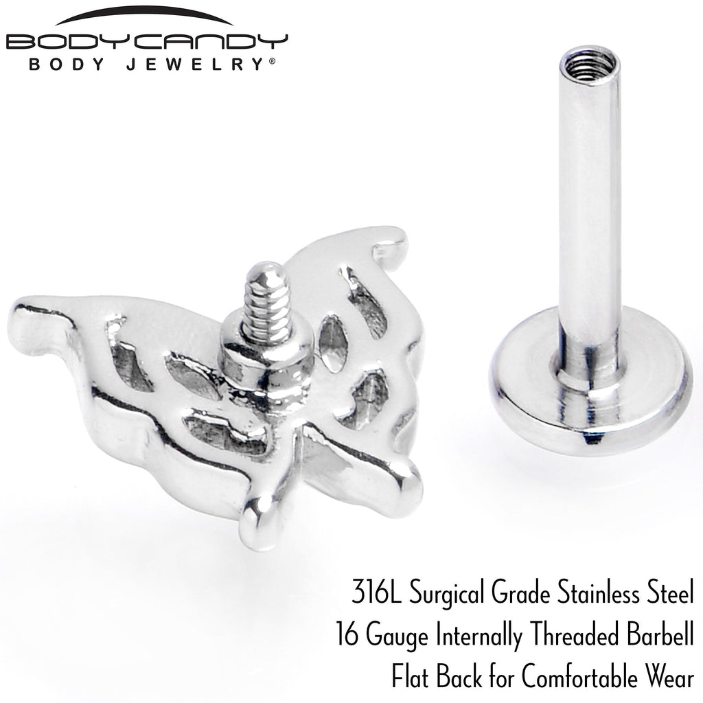 16G 5/16 Clear Gem Fancy Fab Butterfly Internally Threaded Labret