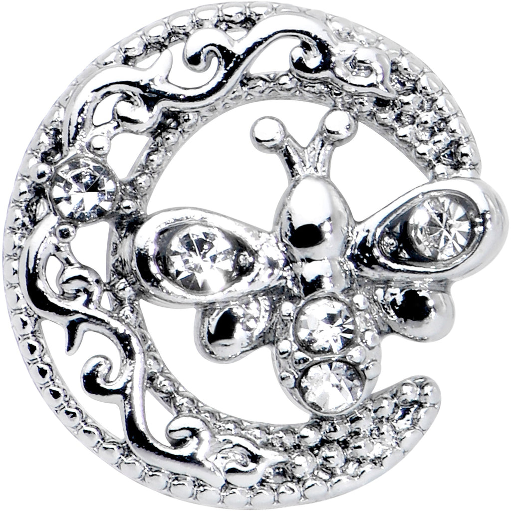 16G 5/16 Clear Gem Lunar Dragonfly Internally Threaded Labret Tragus