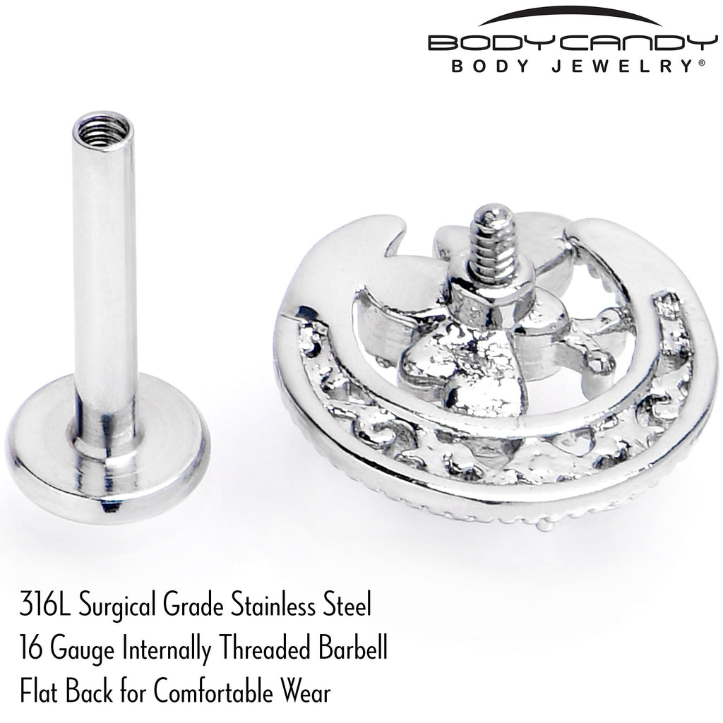 16G 5/16 Clear Gem Lunar Dragonfly Internally Threaded Labret Tragus