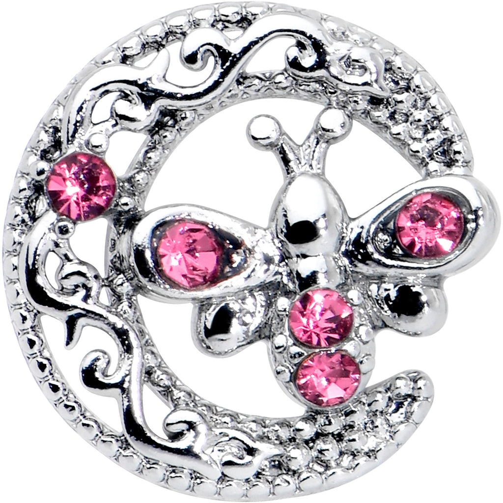 16G 5/16 Pink Gem Lunar Dragonfly Internally Threaded Labret Tragus