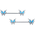 14G 9/16 Blue Gem Fancy Fab Butterfly Barbell Nipple Ring Set