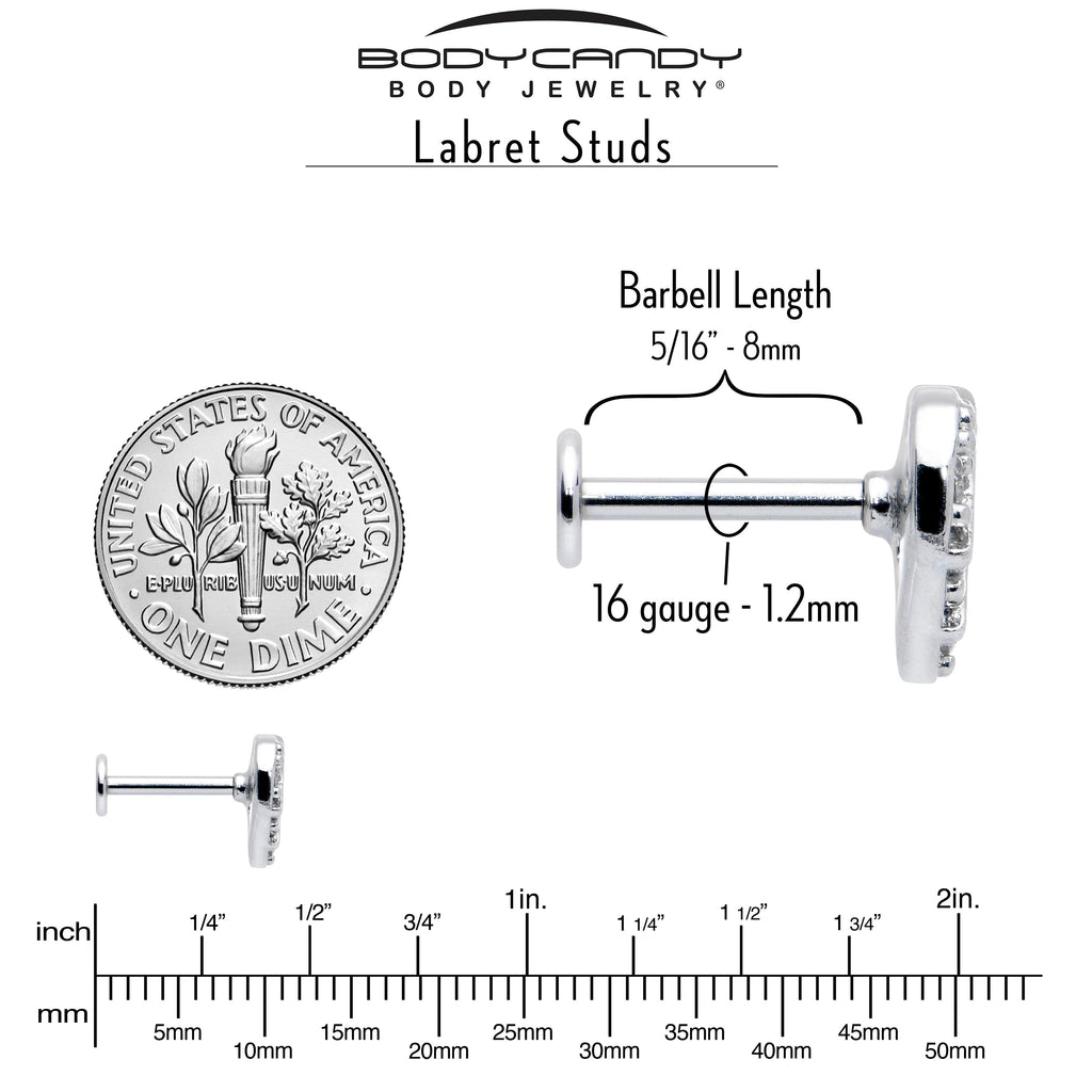 16G 5/16 Clear CZ Gem Lattice Hear Internally Threaded Labret