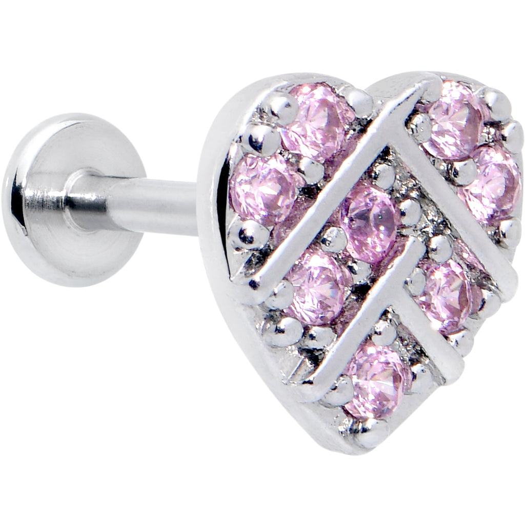 16G 5/16 Pink CZ Gem Lattice Hear Internally Threaded Labret