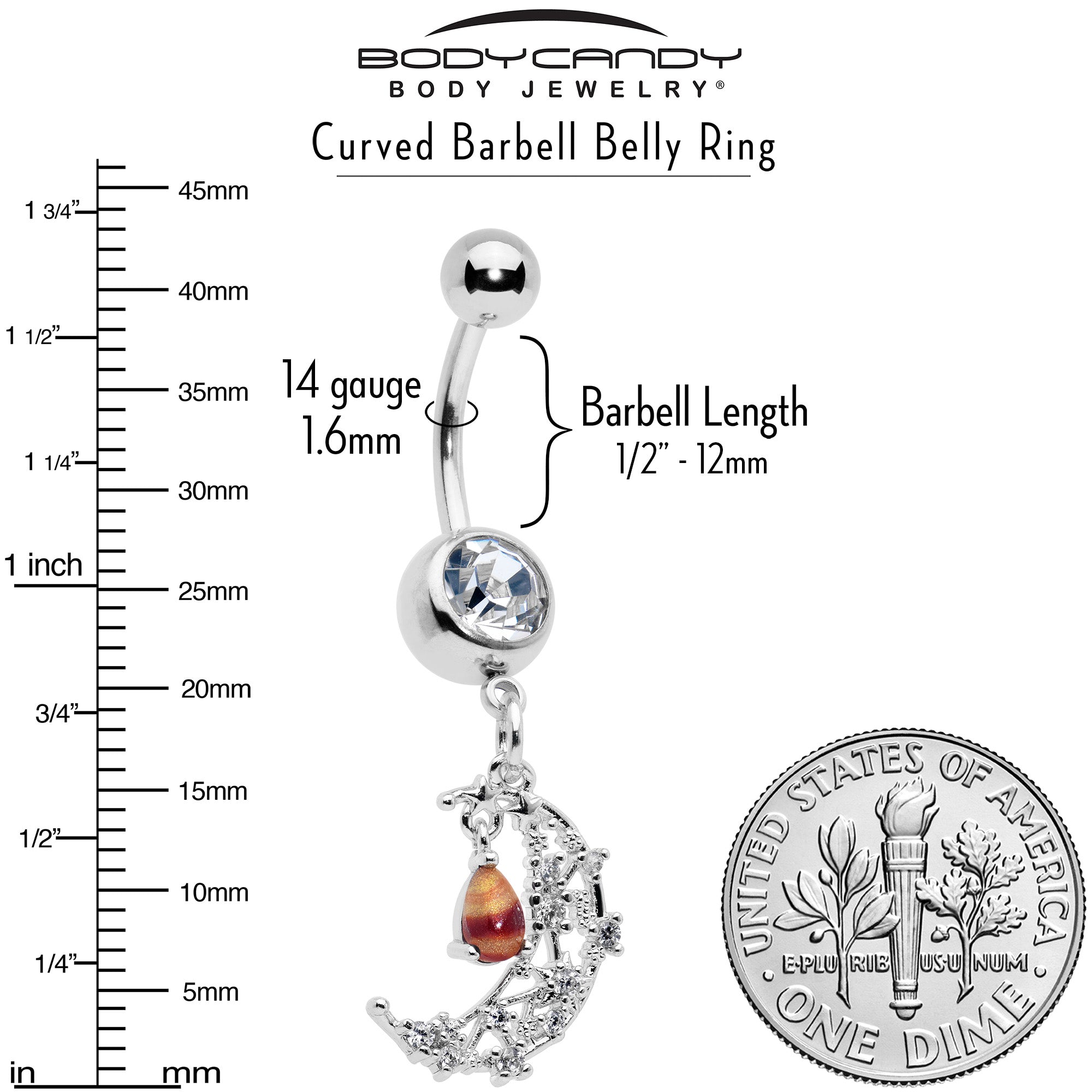 Orange Clear Gem Constellation Moon Dangle Belly Ring