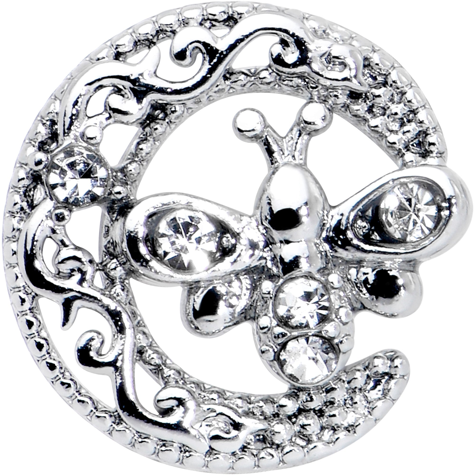 16G 1/4 Clear Gem Lunar Dragonfly Cartilage Tragus Earring
